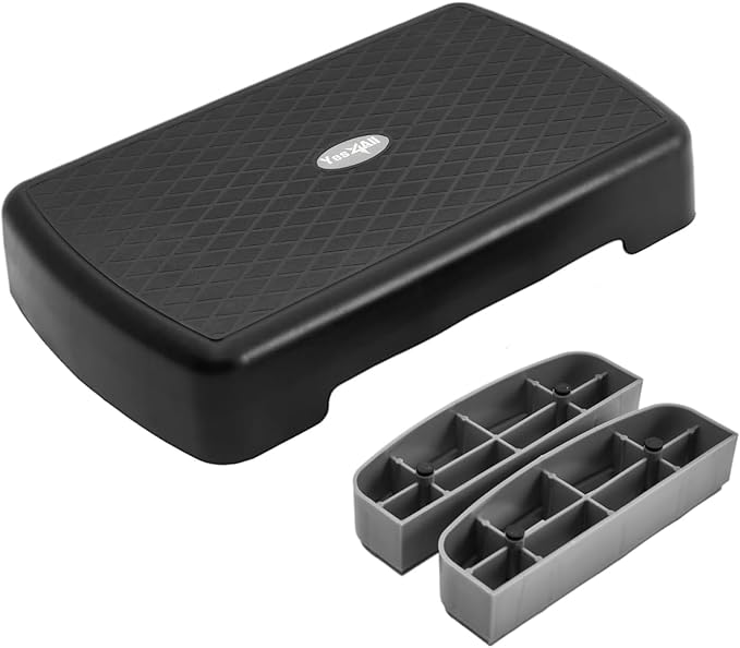 Yes4All 18.1" Aerobic Exercise Step Platform with 2 Risers, Adjustable Height Workout Stepper 3" 5.1" for Home Gym Step Up Exercise & Balance Training, Mulltiple Colors