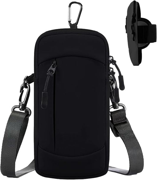 Cell Phone Crossbody Bag with Arm Band, Waterproof Phone Holder Pouch Fits iPhone & Android up to 7'', Small Sling Shoulder Purse for Running, Hiking, Travel, Workout (Black)