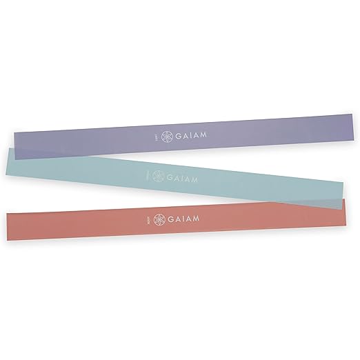 Gaiam Restore Strength and Flexibility Resistance Band Kit Set - 3 Levels of Resistance - Strength Training Workout Bands for Stretching Muscles - Versatile Exercise Tool - Light, Medium, and Heavy