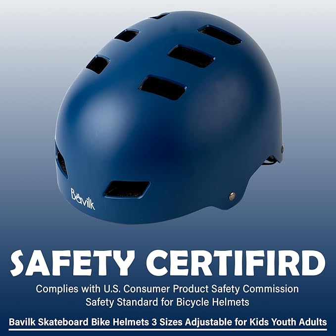 Bike Helmet 3 Sizes for Teenager Kids Youth Adults,Bavilk Skateboard Helmet Adjustable Multi-Sport Bicycle Cycling Scooter Roller Skate Inline Skating Rollerblading for Girls Boys Women Men Teen
