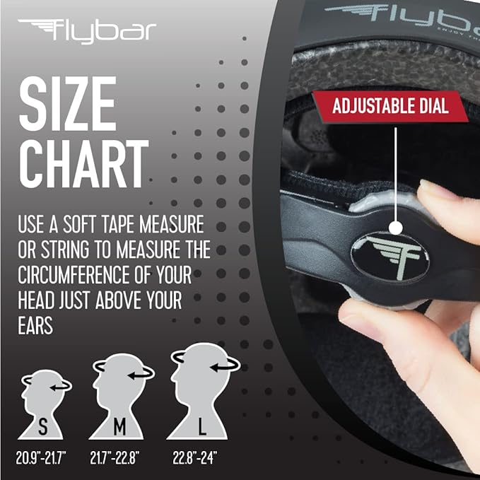 Flybar Bike Helmet- Multi Sport Dual Certified Adjustable Dial, Lightweight Skateboard Helmet, Roller Skating, Pogo, Electric Scooter, Snowboard, Boys and Girls Kids- Adults Helmets