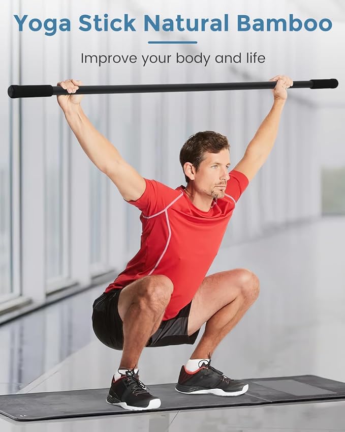 Yoga Stick, 5ft Exercise Stick for Mobility, Stretching Stick with Non-Slip Ends, Exercise Dowel for Pilates, Balance Pole and Stretch Bar for Stretching Equipment