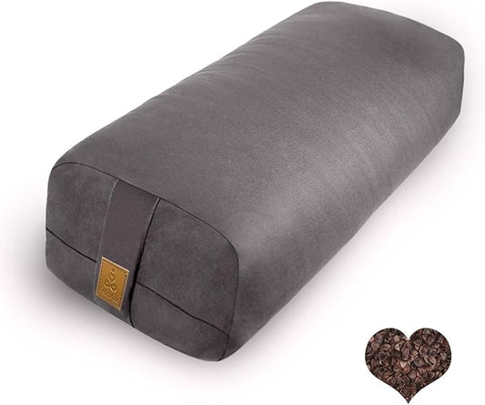 Organic Buckwheat Bolster (24X10.5X5.5 in) Supportive Rectangular Meditation Pillow 100% Cotton Cover Yoga Pillow