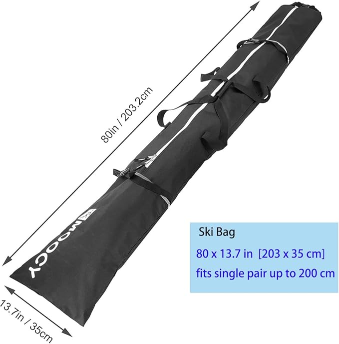 MOOCY Ski Bag for Air Travel, Unpadded Snow Bag Fits Skis Up to 200cm, Carrying Bag for Adults and Children