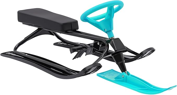 Snow Racer Sled with Steering Wheel and Brakes, Durable Steel Frame, Downhill Steerable Sled for 220 LBS Kids, Teenagers, Adults