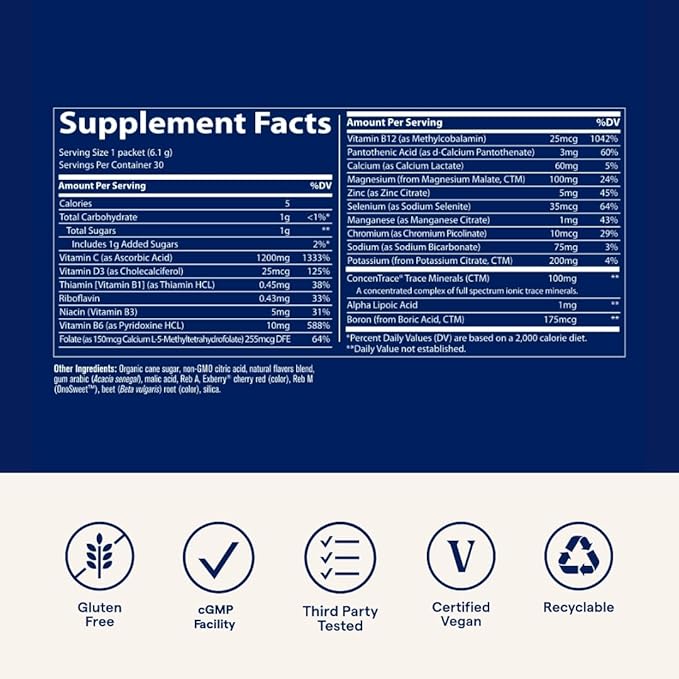 Trace Minerals Power Pak - Daily Health Support Supplement with Vitamins & Minerals - Power Packet Aids Immune Health & Hydration - Mix Powder Supports Bodily Functions - Watermelon (30 Servings)