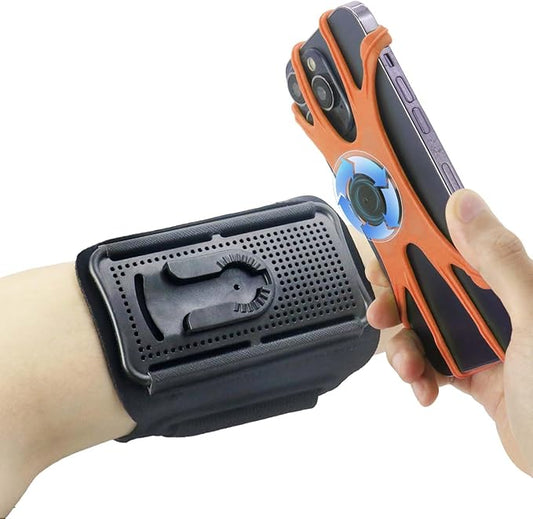 Wristband Phone Holder for Running, 360°Rotation & Detachable Sports Armband with Key Holder for iPhone 16/15/14/13/12/Pro/Pro Max/XS/XR/X/8/7/6/Plus, Fits 4.5-7 Inch Smartphones (Orange)