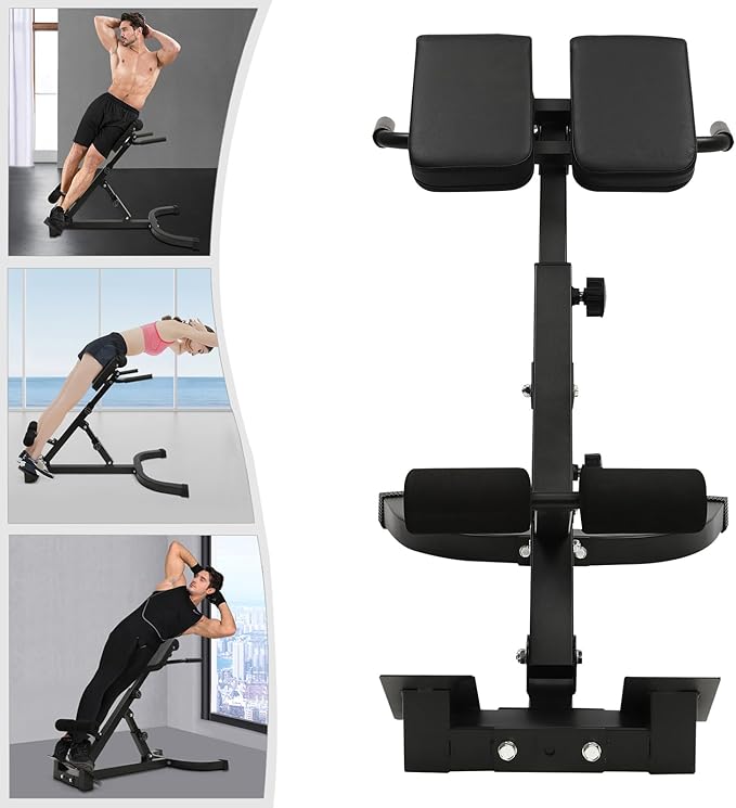 Multi-Functional Roman Chair Back Extension Machine, 8-Level Adjustable Hyperextension Bench Ab Sit Up Bench Upper and Lower Body Workout Machine Build Muscle for Gym, Home