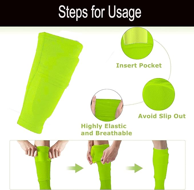 Soccer Shin Guards for Kid Youth Teen Adult - Shin Guards Sleeves with Inserted Pocket Cushion Protection Reduce Shocks and Injuries for TeamSports