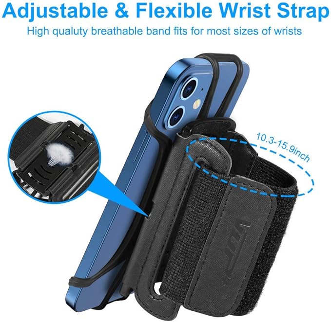 VUP Wristband Phone Holder, 360° Rotatable Forearm Armband for iPhone 15/14/13/Pro Max/Pro/Mini/12/11/SE 2020/Xs/XR/X/8/7/Plus, Fits All 4-6.7 Inch Smartphones (Black-Small)