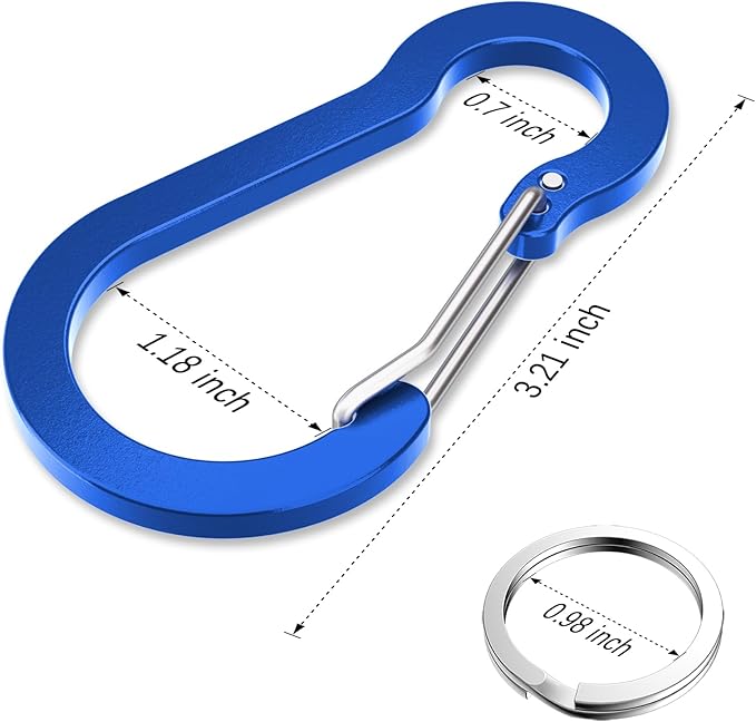 sprookber 3.2 Inch Aluminum Carabiner Clips D Ring, Caribeaner Spring Snap Hook with Keychain for Camping, Hiking, Gym & Outdoor Gear, Set of 10