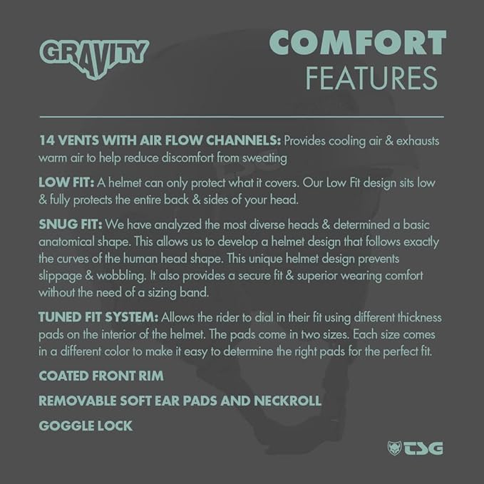 TSG - Gravity Dual Certified Snowboard & Ski Helmet - Hardshell Protection, Tuned, Snug Fit Comfort, Low Fit Coverage, 14 Vents, Adjustable Paddings, Ear Pads, Goggle Lock