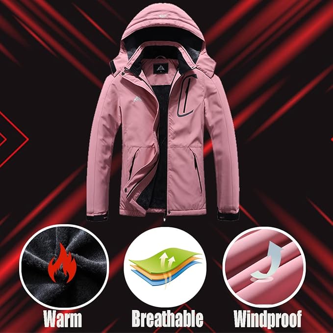 MOERDENG Women's Waterproof Ski Jacket Warm Winter Coat Outdoor Windbreaker Hiking Snowboarding Jacket