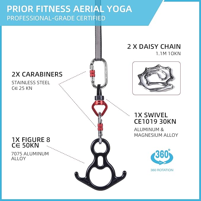 PRIOR FITNESS Aerial Silks Kit Colorful 9/15/20 Yards 40D Nylon Fabric Hammock Set With Hardware & Guide for All Levels Of Aerial Yoga Practice and Acrobatic Flying For Adults Aerial silk