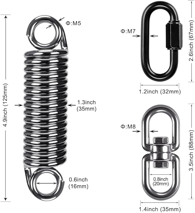SELEWARE Heavy Bag Spring, Punching Bag Hanging Kit with Swivel & 2 Carabiners, 360 Rotational Hanging Accessory for Boxing Bag
