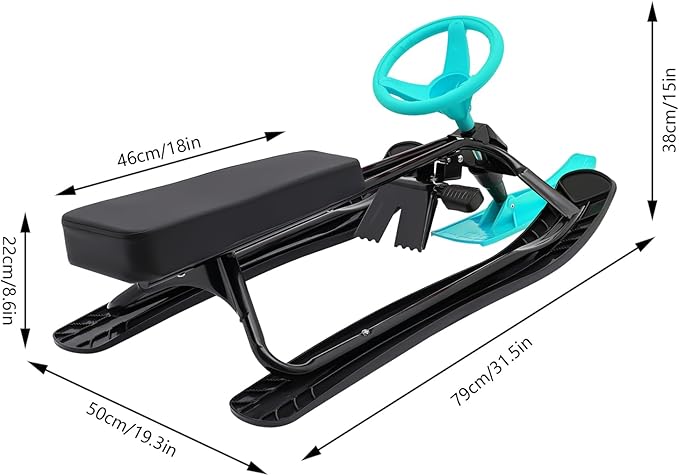 Snow Racer Sled, Ski Sled Slider Board with Steering Wheel, Twin Brakes, Anti-Slip Pedal, Snow Sled for Kids