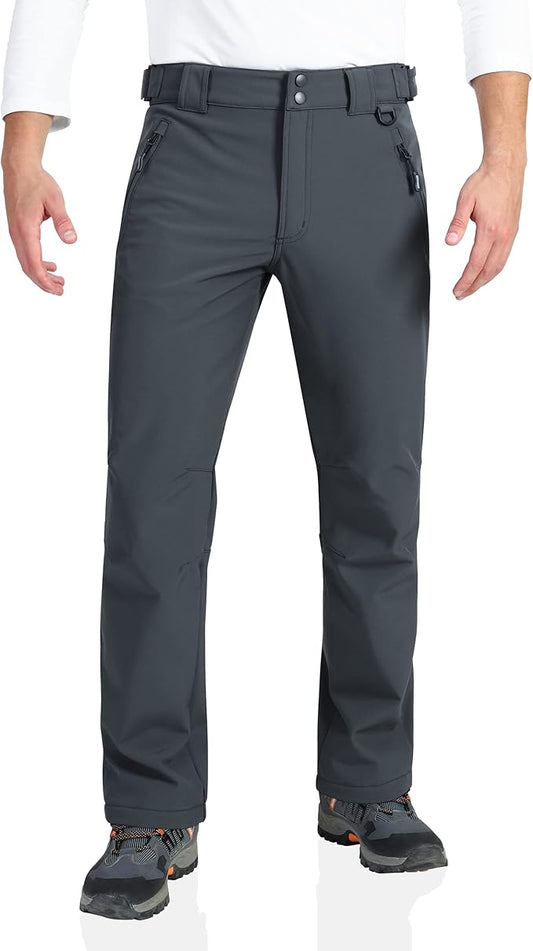 Outdoor Ventures Men's Lite Waterproof Windproof Fleece Lined Warm Hiking Ski Snow Pants Expandable-Waist