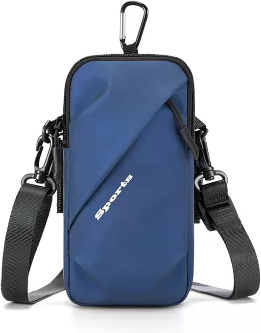 Phone Holder Armband, Small Crossbody Shoulder Holsters Bag with Arm Band, Fits iPhone and Android, Use for Running, Walking, Hiking & Biking (6.7 Inches, Blue)