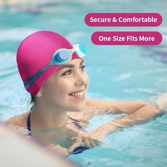 2pcs Cloth Swim Caps for Both Women & Men & Kids Fabric Durable Non-Waterproof Elastic Swimming Pool Cap Bathing Cap for Long and Short Hair
