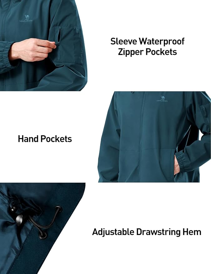 CAMELSPORTS Men Waterproof Softshell Jacket Windbreaker Hooded lightweight Rain Coat for Outdoor Hiking