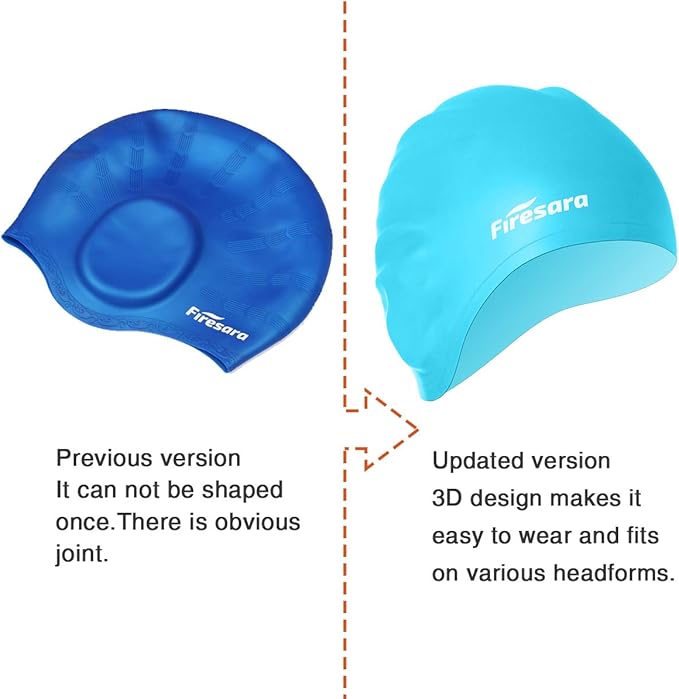 Firesara Swim Cap, Original Updated Swimming Cap 3D Ergonomic Design Comfortable Durable Ear Protection for Women Kids Men Adults Boys Girls for Long or Short Hair with Nose Clip and Ear Plugs