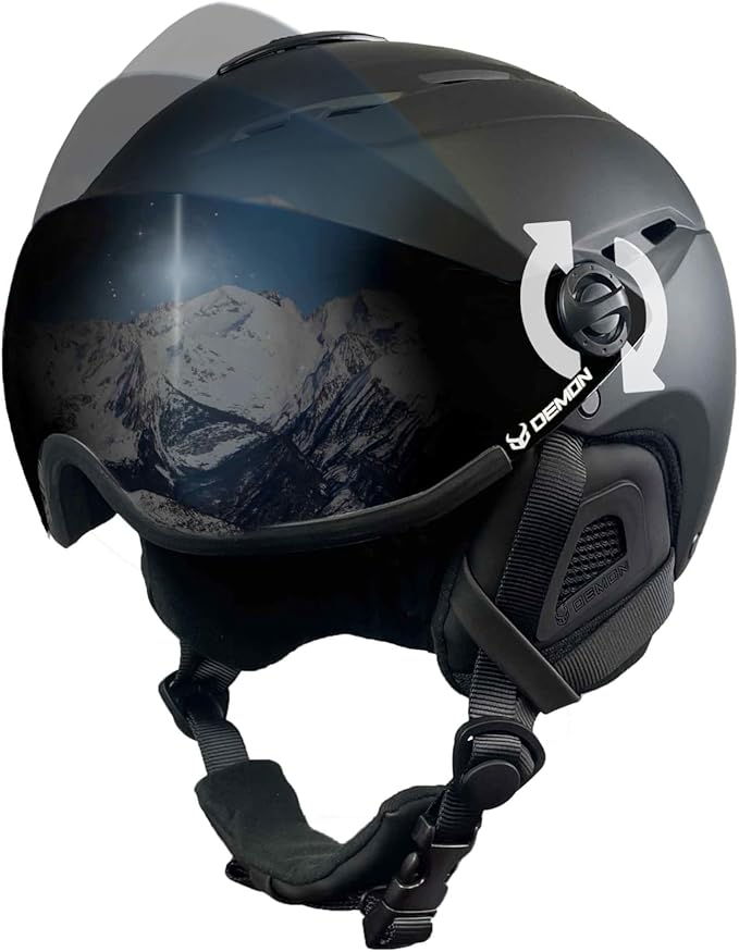 Demon United Ski and Snowboard Visor Helmet-Snowboard Helmet with Removable Visor Goggles and Rear Dial Adjustment- Snow Sport Helmets for Men and Women