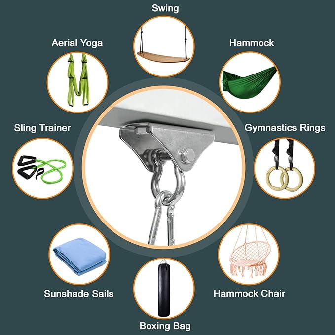 Yes4All Punching Bag Hanger, Stainless Steel Swivel Chain with 4 Snap Hooks for Heavy Bag, Gym Swing, Trapeze, and Hammock