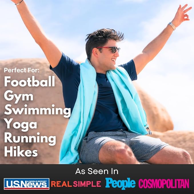 ECCOSOPHY Microfiber Beach Towel – Quick Dry Gym Towel, Highly Absorbent with Ribbed Texture, Lightweight – Ideal for Travel, Pool, Yoga, Fitness & Outdoor Adventures – 40x20 Aqua