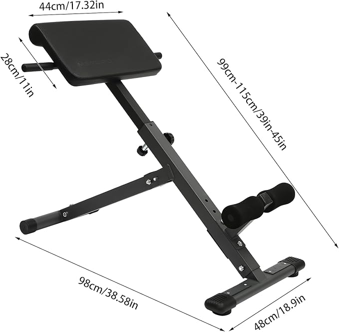 Roman Chair, Hyperextension Bench Roman Chair Adjustable Back Extension Machine Lower Back Exercise Equipment Multi-Functional Workout Bench for Home Gym Full Body Abs Glutes Core Muscles