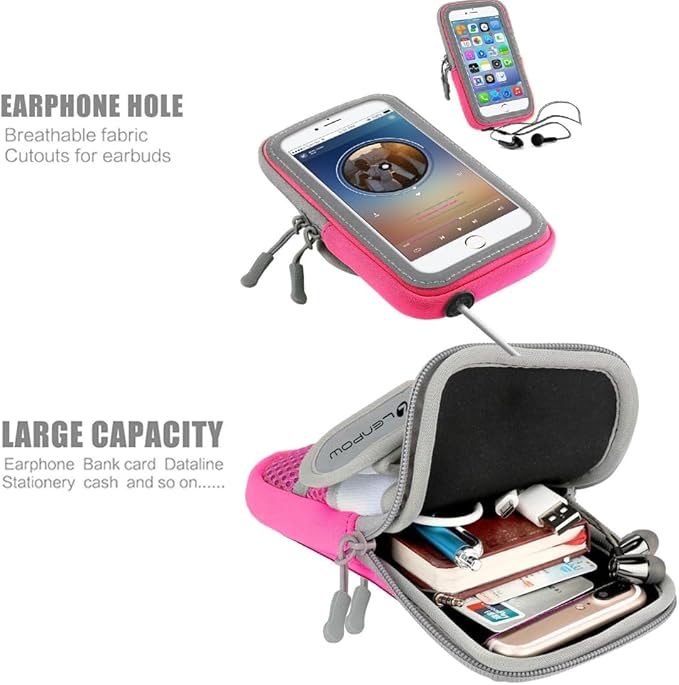 Multifunctional Outdoor Sports Armband Sweatproof Running Armbag Casual Arm Package Bag Gym Fitness Cell Phone Bag Key Holder for iPhone 16 15 14 13 Max Pro Plus Samsung Galaxy Note S24 S23 Edge, Pink