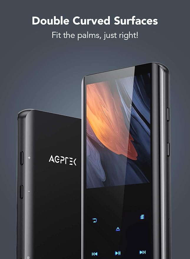 AGPTEK 32GB MP3 Player with Bluetooth 5.3, A19X 2.4" Curved Screen Portable Music Player with Speaker Lossless Sound with FM Radio, Voice Recorder, Supports up to 128GB, Black