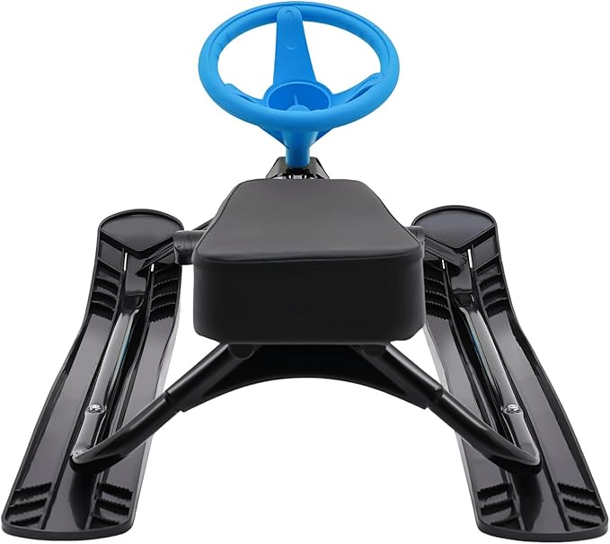 Snow Racer Sled, Ski Sled Slider Board with Steering Wheel, Twin Brakes, Anti-Slip Pedal, Snow Sled for Kids