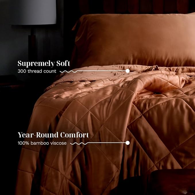 LUXOME Lightweight Blanket | 100% Rayon (Viscose) from Bamboo Fabric & Fill | Full/Queen - 86"x92" | Super Soft | Thermal-Regulating | Terracotta
