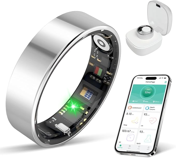 Smart Ring with Sleep Monitoring, No APP Subscription, 10-Day Battery Life, Stress/Heart Rate/Women's Health Tracker, Android & iOS Compatible (Silver, 11)