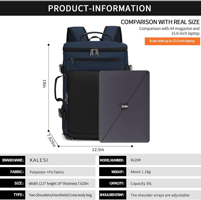 Kalesi Gym Duffle Bag Backpack 4-Way Waterproof with Shoes Compartment for travel Sport Hiking laptop