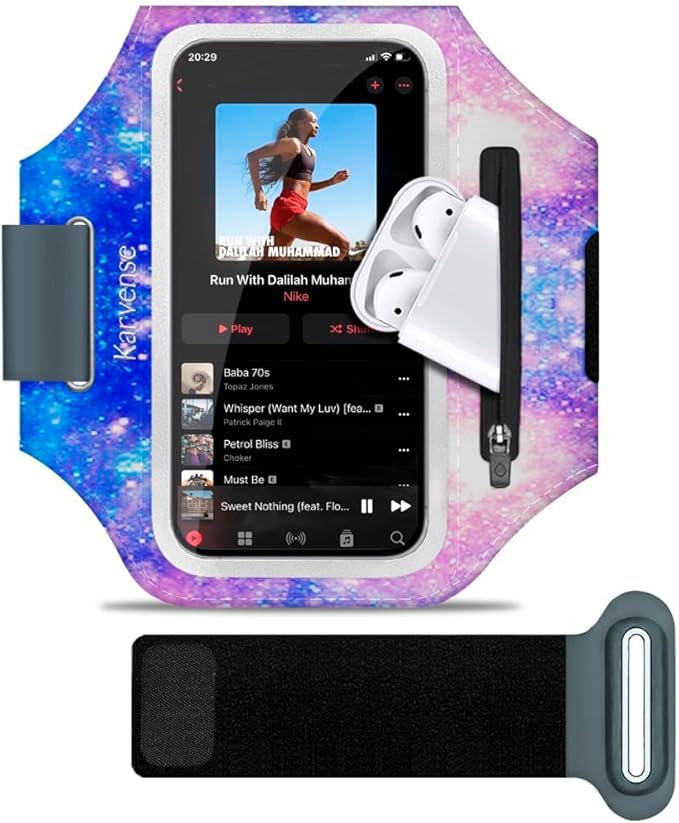 Phone Holder for Running-Arm Band for Running for iPhone & Samsung Galaxy, Cell Phone Armband Holder for Walking, Gym, Workout, Men, Women, w/Adjustable Strap & Zipper Pocket (Purple-M)