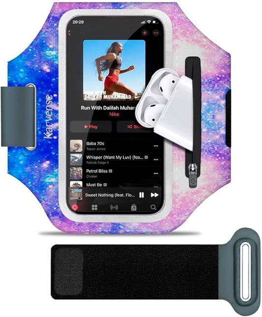 Phone Holder for Running-Arm Band for Running for iPhone & Samsung Galaxy, Cell Phone Armband Holder for Walking, Gym, Workout, Men, Women, w/Adjustable Strap & Zipper Pocket (Purple-M)