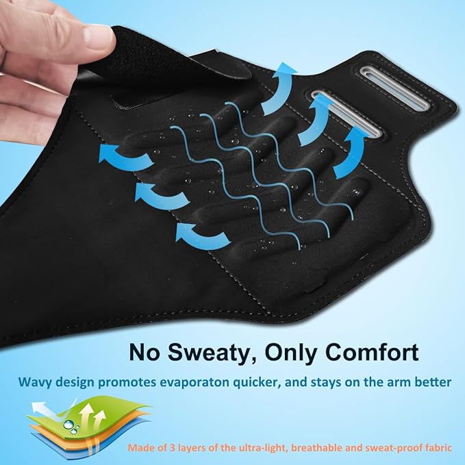 Phone Holder for Running-Arm Band for Running for iPhone & Samsung Galaxy, Cell Phone Armband Holder for Walking, Gym, Workout, Men, Women, w/Adjustable Strap & Zipper Pocket (Black-M)