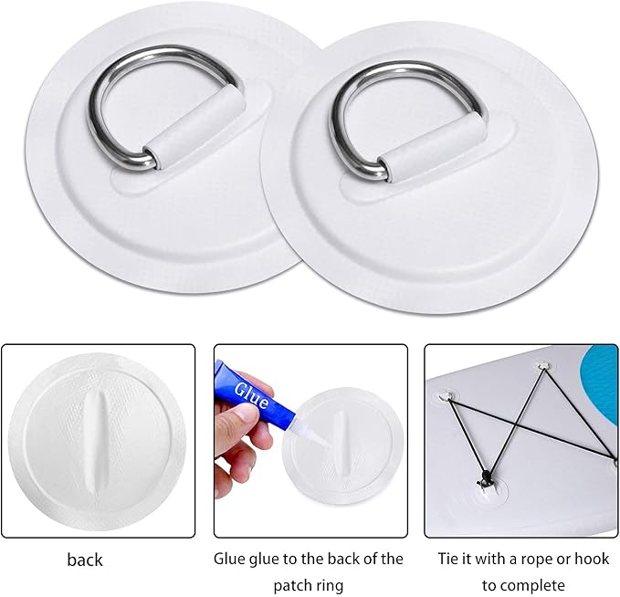 TOBWOLF 6 Pack Stainless Steel D-Ring Patch for Inflatable Boat Kayak Dinghy SUP, D-Ring PVC Patch Stand-Up Paddleboard Canoe Rafting Accessories, NO Glue Included