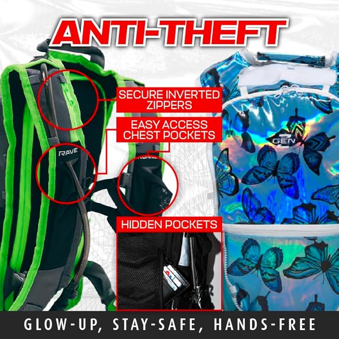 RaveRunner® Anti-Theft Hydration Backpack | Rave Hydration Pack, Festival Water Bag, Hydropack Rave, Hydration Pack EDC