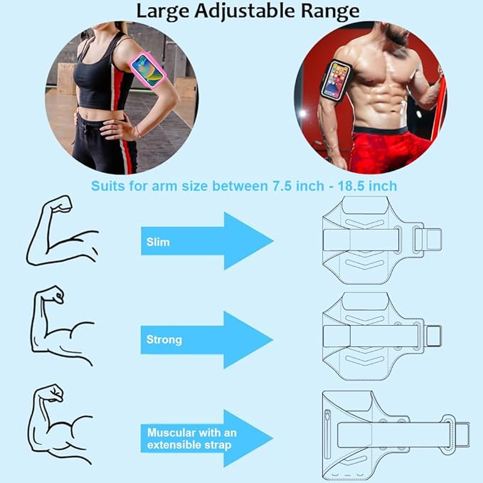 Phone Holder for Running-Arm Band for Running for iPhone & Samsung Galaxy, Cell Phone Armband Holder for Walking, Gym, Workout, Men, Women, w/Adjustable Strap & Zipper Pocket (Pink-M)