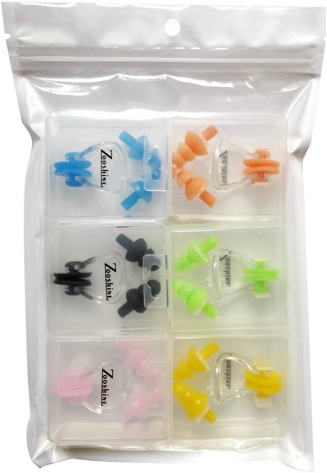Zooshine 6 Sets Waterproof Silicone Swimming Earplugs Nose Clip Plugs,Ear & Nose Protector Swimming Sets Box Package