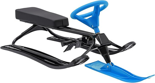 Snow Racer Sled with Steering Wheel and Brakes, Durable Steel Frame, Downhill Steerable Sled for 220 LBS Kids, Teenagers, Adults