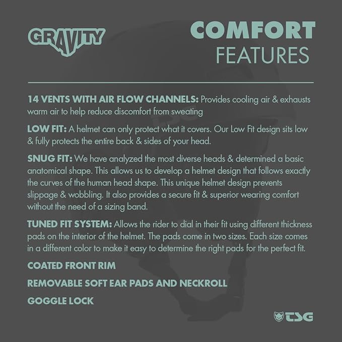 TSG - Gravity Dual Certified Snowboard & Ski Helmet - Hardshell Protection, Tuned, Snug Fit Comfort, Low Fit Coverage, 14 Vents, Adjustable Paddings, Ear Pads, Goggle Lock