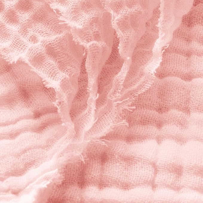 Carriediosa 100% Cotton Muslin Throw Blanket 66" X 90" Twin XL Size，4-Layers Summer Gauze Throws for Bed Couch，Soft Lightweight Breathable Linen Blankets Bedspread for Adults All Season，Dusty Pink