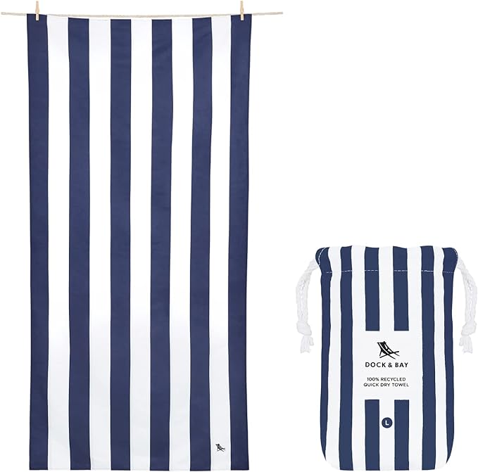 Dock & Bay Beach Towel - Quick Dry, Sand Free - Compact, Lightweight - 100% Recycled - Includes Bag - Cabana - Whitsunday Blue, Medium (130x70cm, 51x27)