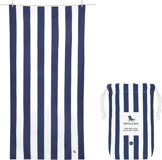 Dock & Bay Beach Towel - Quick Dry, Sand Free - Compact, Lightweight - 100% Recycled - Includes Bag - Cabana - Whitsunday Blue, Medium (130x70cm, 51x27)