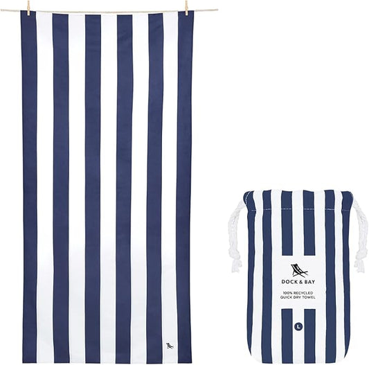 Dock & Bay Beach Towel - Quick Dry, Sand Free - Compact, Lightweight - 100% Recycled - Includes Bag - Cabana - Whitsunday Blue - Extra Large (200x90cm, 78x35)