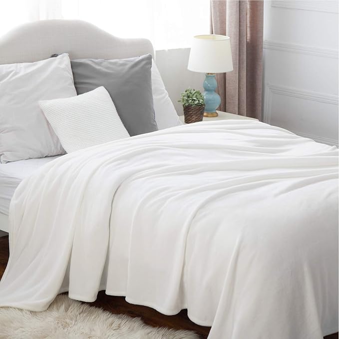 Bedsure Fleece Blanket Twin Size White - 300GSM Lightweight Plush Fuzzy Cozy Soft Warm Blanket for Bed, Sofa, Couch, Travel, Camping, 60x80 inches