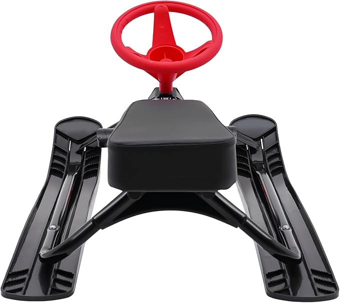 Snow Racer Sled, Ski Sled Slider Board with Steering Wheel, Twin Brakes, Anti-Slip Pedal, Snow Sled for Kids